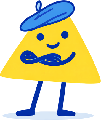 D.A.R.C.I — a yellow triangle character wearing a blue beret